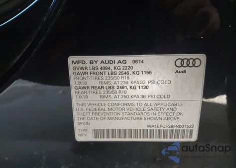 2015 Audi Q3 2.0T Premium Plus z USA, uszkodzony, nr VIN WA1EFCFS9FR001533